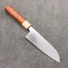  Takeshi Saji SPG STRIX Hammered Migaki Finished Santoku  165mm Chinese Quince Burl (Ferrule: Hard Maple) Handle - Seisuke Knife