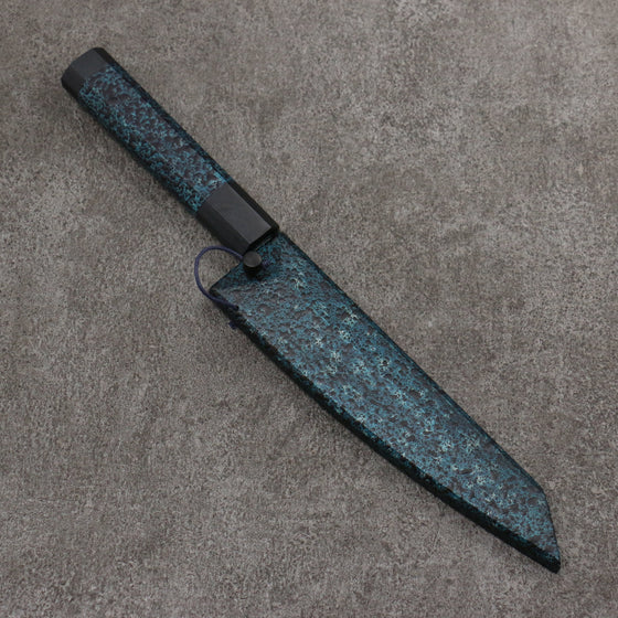 Yu Kurosaki Senko Ei Ai Tenmoku SG2 Hammered Petty-Utility  130mm Indigo Lacquered (Tenmoku) Handle with Sheath - Seisuke Knife