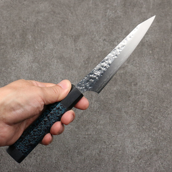 Yu Kurosaki Senko Ei Ai Tenmoku SG2 Hammered Petty-Utility  130mm Indigo Lacquered (Tenmoku) Handle with Sheath - Seisuke Knife