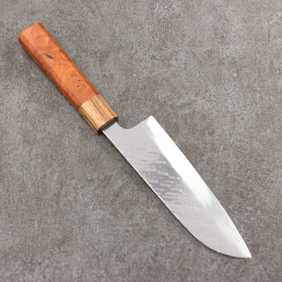 Takeshi Saji SPG STRIX Hammered Migaki Finished Santoku 165mm Chinese Quince Burl Zebra Wood Handle - Seisuke Knife