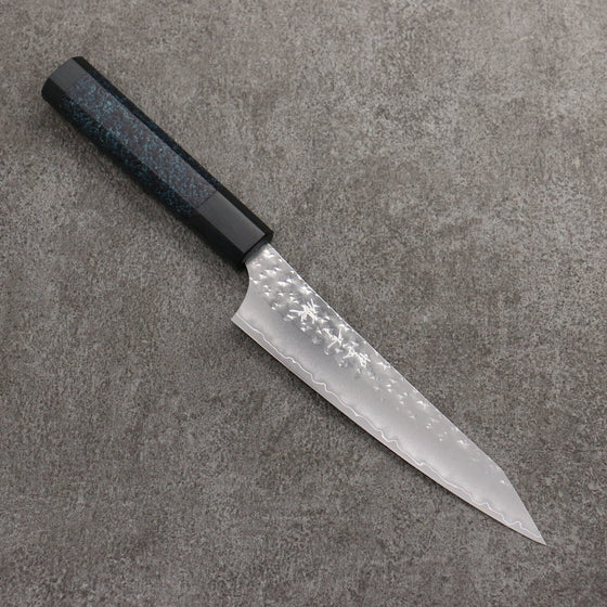 Yu Kurosaki Senko Ei Ai Tenmoku SG2 Hammered Petty-Utility  150mm Indigo Lacquered (Tenmoku) Handle with Sheath - Seisuke Knife