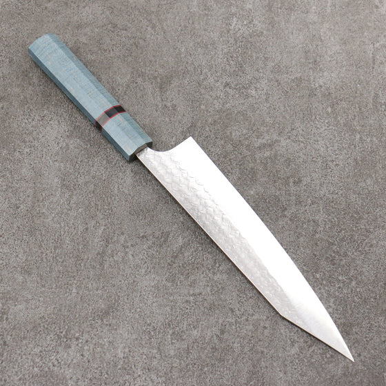 Yoshimi Kato Minamo SG2 Hammered Kiritsuke Gyuto  210mm Blue Stabilized Wood (With Black Ring) Handle - Seisuke Knife