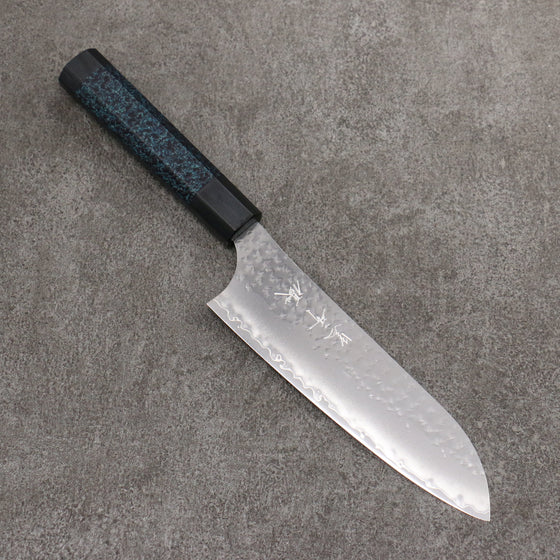 Yu Kurosaki Senko Ryu Ai Tenmoku SG2 Hammered Santoku  170mm Indigo Lacquered (Tenmoku) Handle with Sheath - Seisuke Knife