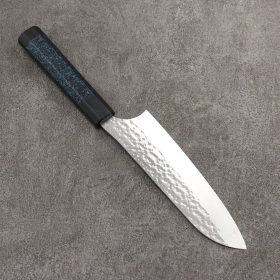 Yu Kurosaki Senko Ryu Ai Tenmoku SG2 Hammered Santoku  170mm Indigo Lacquered (Tenmoku) Handle with Sheath - Seisuke Knife