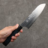 Yu Kurosaki Senko Ryu Ai Tenmoku SG2 Hammered Santoku  170mm Indigo Lacquered (Tenmoku) Handle with Sheath - Seisuke Knife - Slide 4