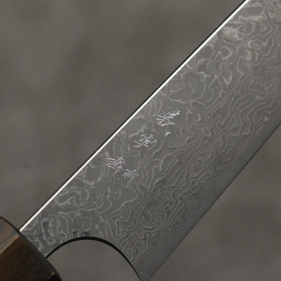 Yoshimi Kato VG10 Black Damascus Petty-Utility  120mm Dark Lacquered Japanese Pagoda Tree Handle - Seisuke Knife