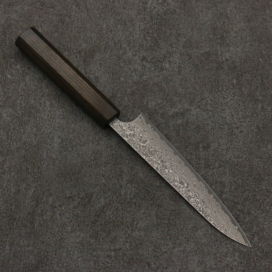 Yoshimi Kato VG10 Black Damascus Petty-Utility  150mm Dark Lacquered Japanese Pagoda Tree Handle - Seisuke Knife