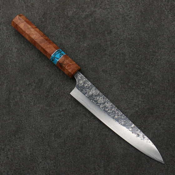 Yu Kurosaki Shizuku SG2 Hammered Petty-Utility  150mm Chinese Quince Burl (Turquoise Ring) Handle - Seisuke Knife