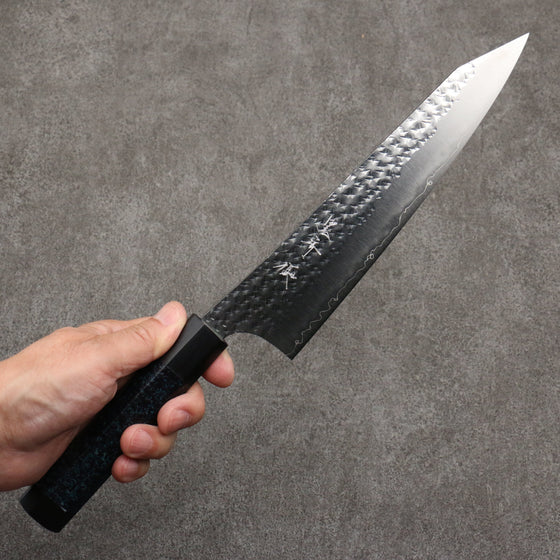 Yu Kurosaki Senko Ei Ai Tenmoku SG2 Hammered Gyuto  210mm Indigo Lacquered (Tenmoku) Handle with Sheath - Seisuke Knife