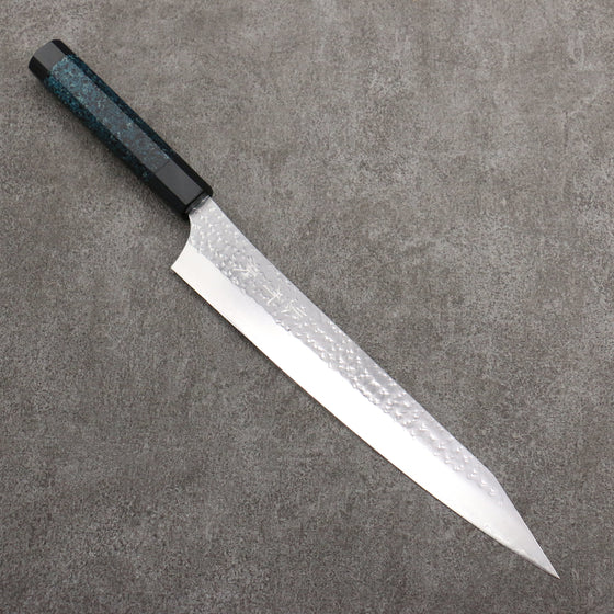 Yu Kurosaki Senko Ei Ai Tenmoku SG2 Hammered Sujihiki  270mm Indigo Lacquered (Tenmoku) Handle with Sheath - Seisuke Knife