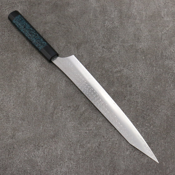 Yu Kurosaki Senko Ei Ai Tenmoku SG2 Hammered Sujihiki  270mm Indigo Lacquered (Tenmoku) Handle with Sheath - Seisuke Knife