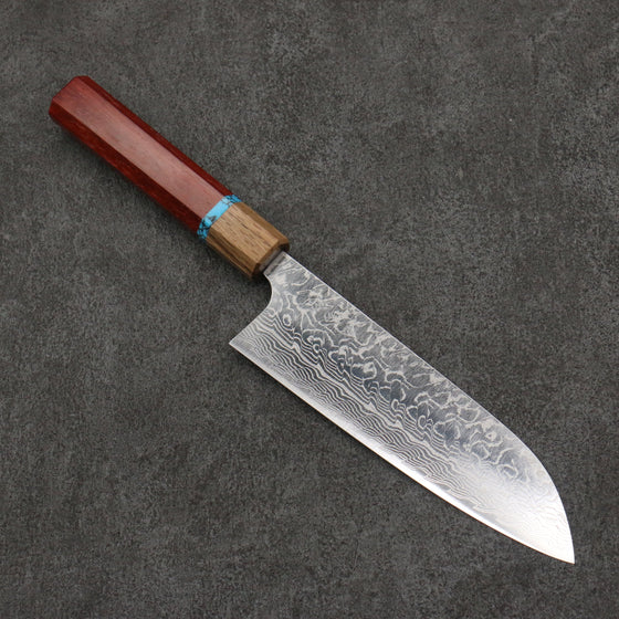 Yoshimi Kato SG2 Damascus Migaki Polish Finish Santoku  170mm Padoauk(Turquoise Ring) Handle - Seisuke Knife