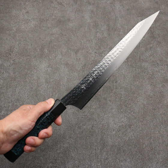 Yu Kurosaki Senko Ei Ai Tenmoku SG2 Hammered Sujihiki  270mm Indigo Lacquered (Tenmoku) Handle with Sheath - Seisuke Knife