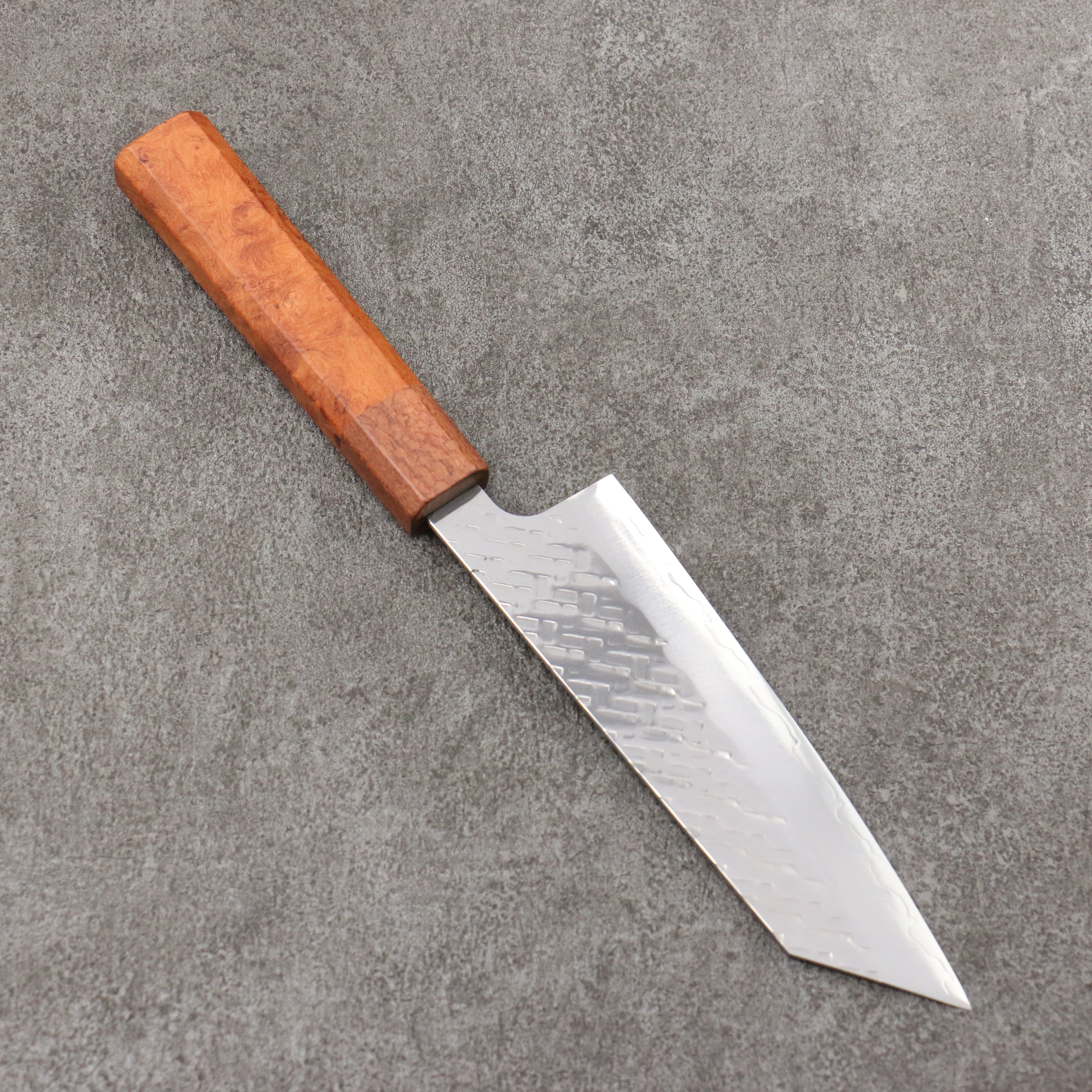 Takeshi Saji SPG STRIX Hammered Migaki Finished Bunka  165mm Chinese Quince Burl (Ferrule: Beefwood) Handle - Seisuke Knife