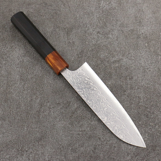 Yoshimi Kato SG2 Damascus Migaki Polish Finish Santoku  170mm Ebony (ferrule: Orange Resin) Handle - Seisuke Knife