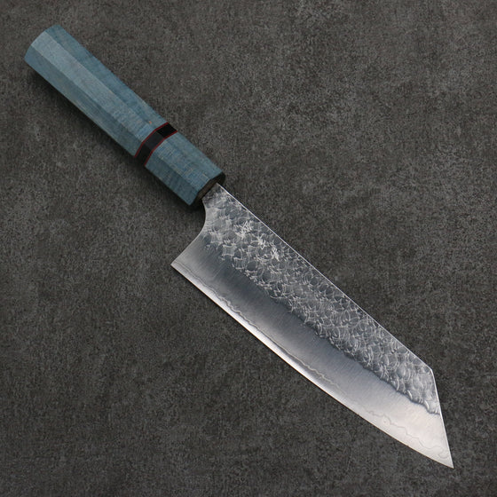 Yoshimi Kato Minamo SG2 Hammered Bunka  170mm Blue Stabilized Wood (With Black Ring) Handle - Seisuke Knife