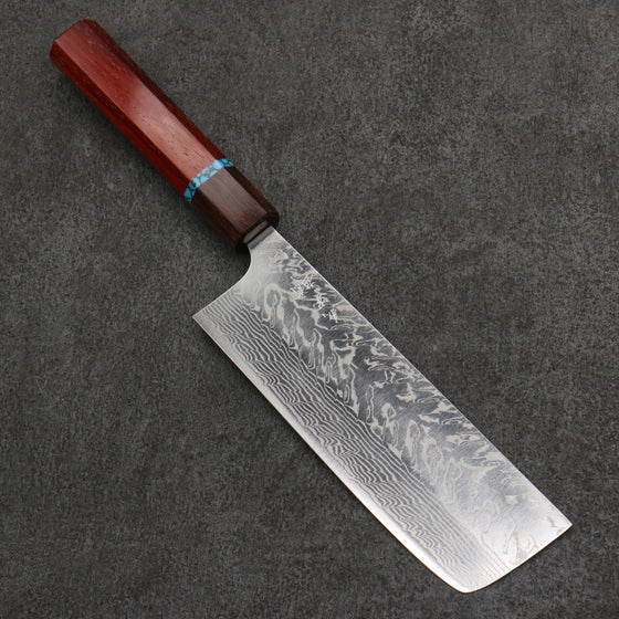 Yoshimi Kato SG2 Damascus Migaki Polish Finish Nakiri  165mm Padoauk(Turquoise Ring) Handle - Seisuke Knife