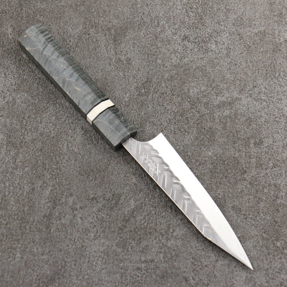 Yoshimi Kato SPG STRIX Hammered (V) Kiritsuke Petty-Utility  120mm Gray Stablilized Wood (White Ring) Handle - Seisuke Knife