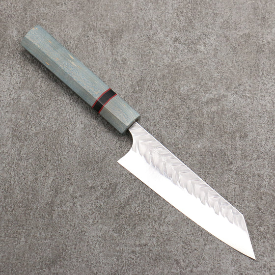 Yoshimi Kato SPG STRIX Hammered (V) Small Bunka  130mm Blue Stabilized Wood (With Black Ring) Handle - Seisuke Knife