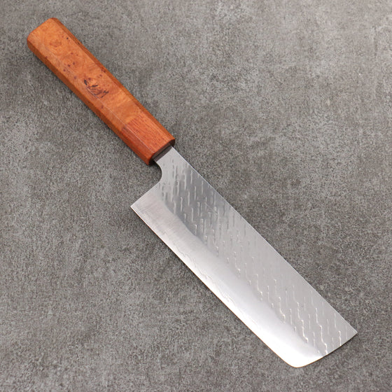 Takeshi Saji SPG STRIX Hammered Migaki Finished Nakiri  165mm Chinese Quince Burl (Ferrule: Chinese Quince) Handle - Seisuke Knife