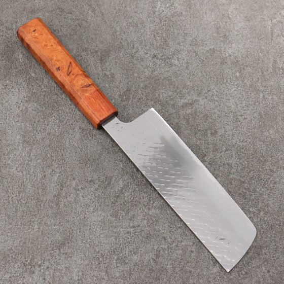 Takeshi Saji SPG STRIX Hammered Migaki Finished Nakiri  165mm Chinese Quince Burl (Ferrule: Chinese Quince) Handle - Seisuke Knife