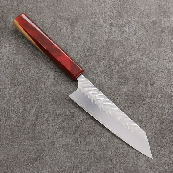 Yoshimi Kato SPG STRIX Hammered (V) Small Bunka  130mm Olive Tree and Red Resin Handle - Seisuke Knife