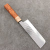 Takeshi Saji SPG STRIX Hammered Migaki Finished Nakiri  165mm Chinese Quince Burl (Ferrule: Maple) Handle - Seisuke Knife - Slide 2