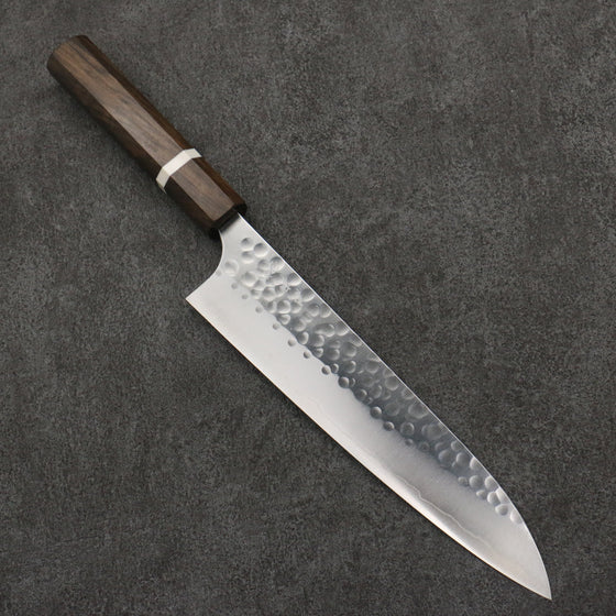 Yoshimi Kato Silver Steel No.3 Hammered(Maru) Migaki Finished Gyuto  210mm Sandalwood with White Ring Handle - Seisuke Knife