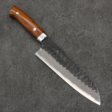  Takeshi Saji Blue Super Hammered(Maru) Kurouchi Santoku  180mm Ironwood Handle - Seisuke Knife