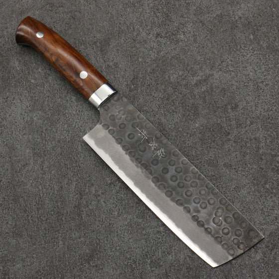 Takeshi Saji Blue Super Hammered(Maru) Kurouchi Nakiri  165mm Ironwood Handle - Seisuke Knife