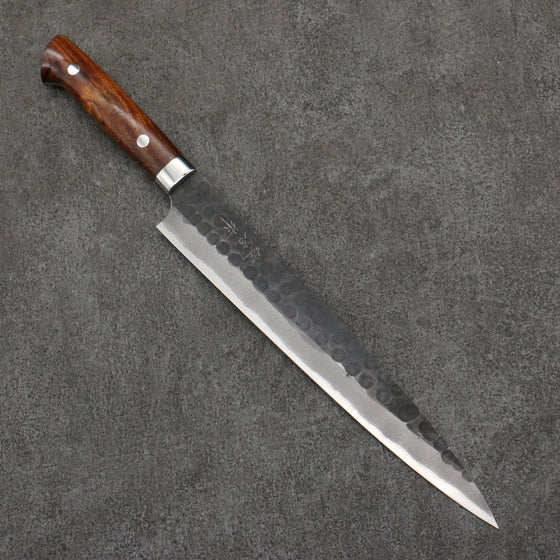 Takeshi Saji Blue Super Hammered(Maru) Kurouchi Sujihiki  240mm Ironwood Handle - Seisuke Knife