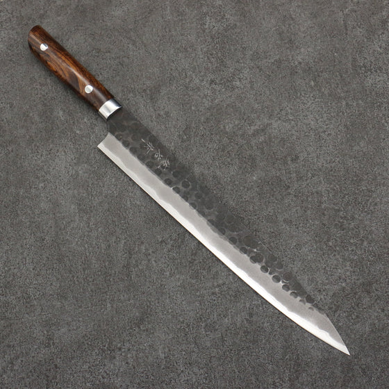 Takeshi Saji Blue Super Hammered(Maru) Kurouchi Sujihiki  270mm Ironwood Handle - Seisuke Knife