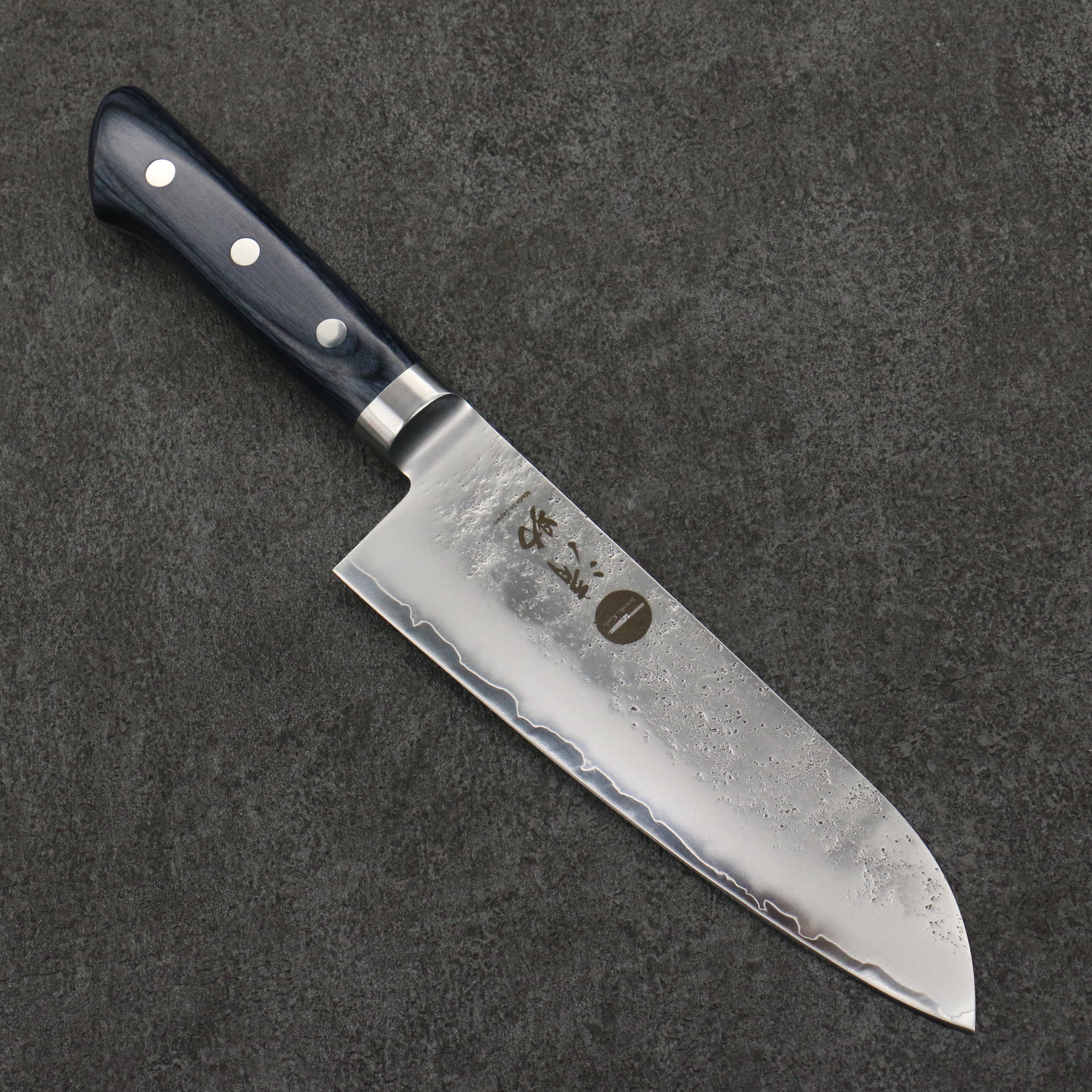 Seisuke Aonashi AUS10 3 Layer Nashiji Santoku 170mm Navy Pakkawood Handle - Seisuke Knife