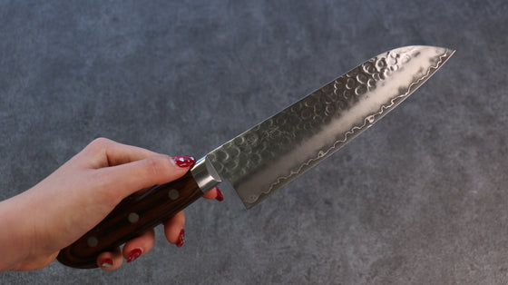 Seisuke VG10 Hammered Santoku  165mm Mahogany Handle - Seisuke Knife