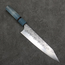  Yoshimi Kato SPG STRIX Hammered (V) Kiritsuke Gyuto  210mm Blue Stabilized Wood (With Black Ring) Handle - Seisuke Knife