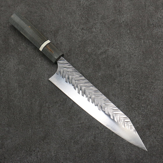 Yoshimi Kato SPG STRIX Hammered (V) Kiritsuke Gyuto 210mm Gray Stabilized Wood (White Ring) Handle - Seisuke Knife