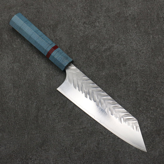 Yoshimi Kato SPG STRIX Hammered (V) Bunka  170mm Blue Stabilized Wood (With Red Ring) Handle - Seisuke Knife