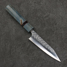  Yoshimi Kato SPG STRIX Hammered (V) Kiritsuke Petty-Utility  120mm Blue Stabilized Wood (With Black Ring) Handle - Seisuke Knife