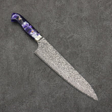  Yoshimi Kato VG10 Black Damascus Gyuto  210mm Purple and White Marble Acrylic Handle - Seisuke Knife