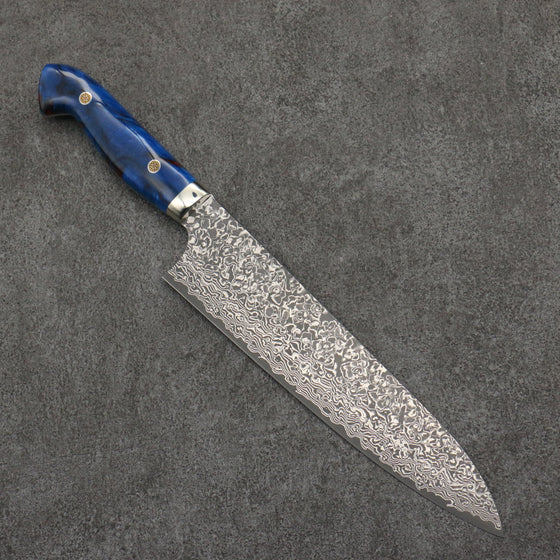 Yoshimi Kato VG10 Black Damascus Gyuto  210mm Blue and Red Marble Acrylic Handle - Seisuke Knife