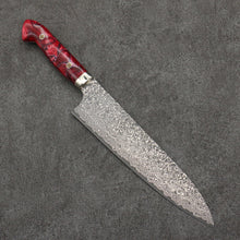  Yoshimi Kato VG10 Black Damascus Gyuto  210mm Red and Black Marble Acrylic Handle - Seisuke Knife