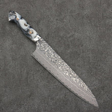  Yoshimi Kato SG2 Black Damascus Gyuto  210mm White and Black Marble Acrylic Handle - Seisuke Knife