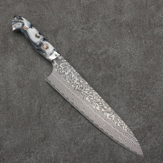 Yoshimi Kato SG2 Black Damascus Gyuto  210mm White and Black Marble Acrylic Handle - Seisuke Knife