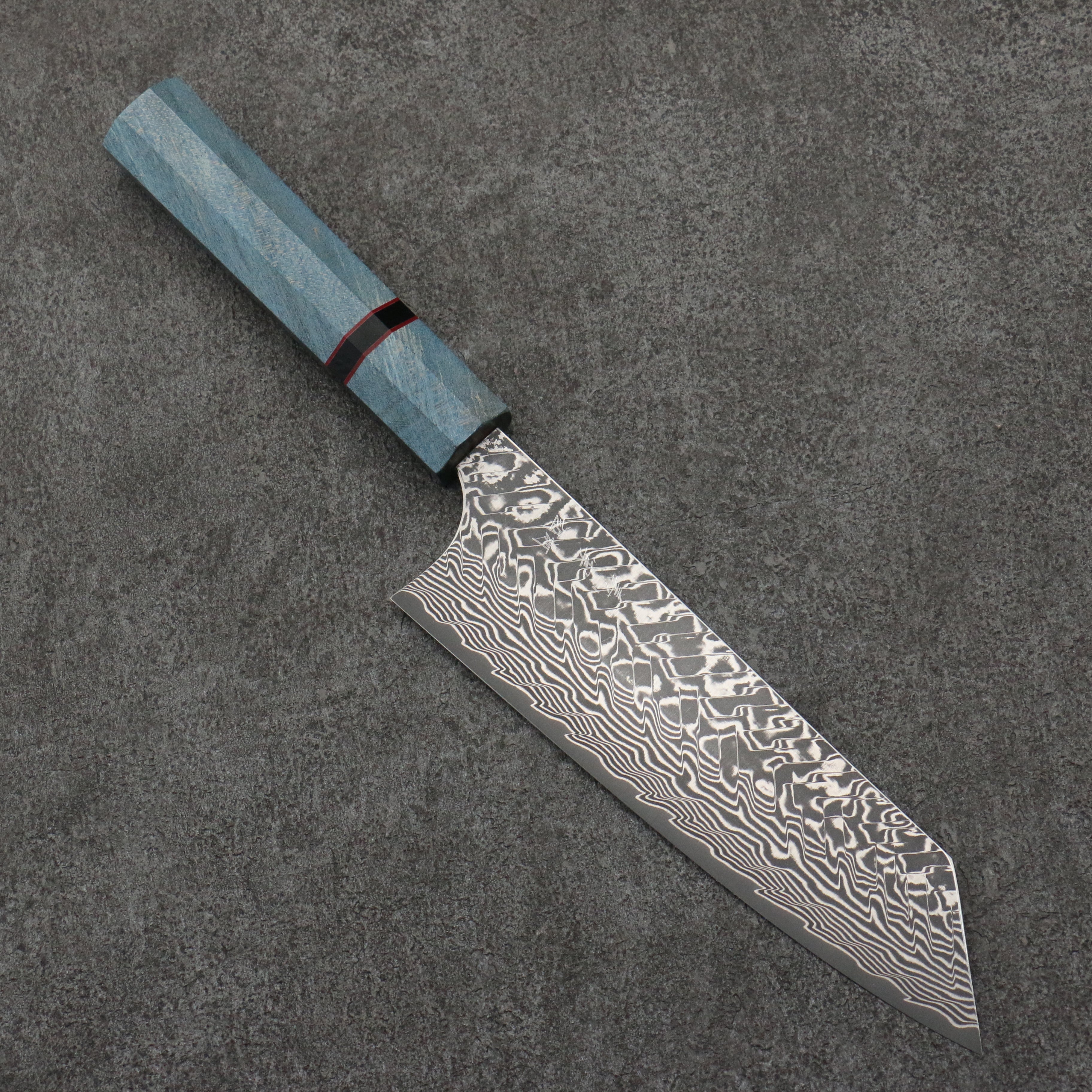 Yoshimi Kato SG2 Black Damascus Bunka  170mm Blue Stabilized Wood (With Black Ring) Handle - Seisuke Knife