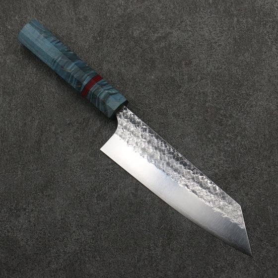 Yoshimi Kato Minamo SG2 Hammered Bunka  170mm Blue Stabilized Wood (With Red Ring) Handle - Seisuke Knife