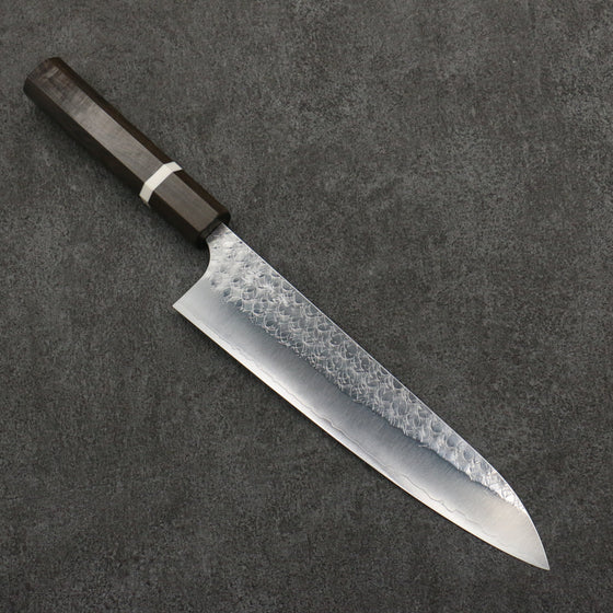 Yoshimi Kato Minamo SG2 Hammered Gyuto  210mm Sandalwood with White Ring Handle - Seisuke Knife