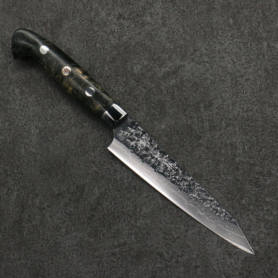 Yu Kurosaki Shizuku SG2 Hammered Damascus Kiritsuke Petty-Utility  130mm Black Stablilized Wood Handle - Seisuke Knife