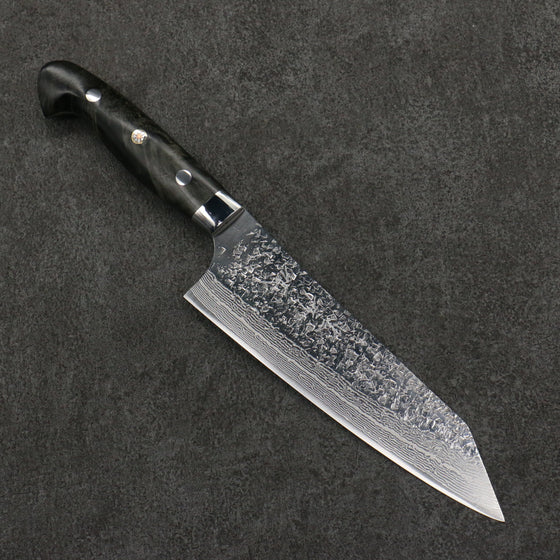 Yu Kurosaki Shizuku SG2 Hammered Damascus Bunka  170mm Black Stablilized Wood Handle - Seisuke Knife