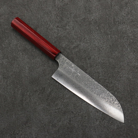 Kei Kobayashi SG2 Damascus Santoku  170mm Red Lacquered Handle - Seisuke Knife