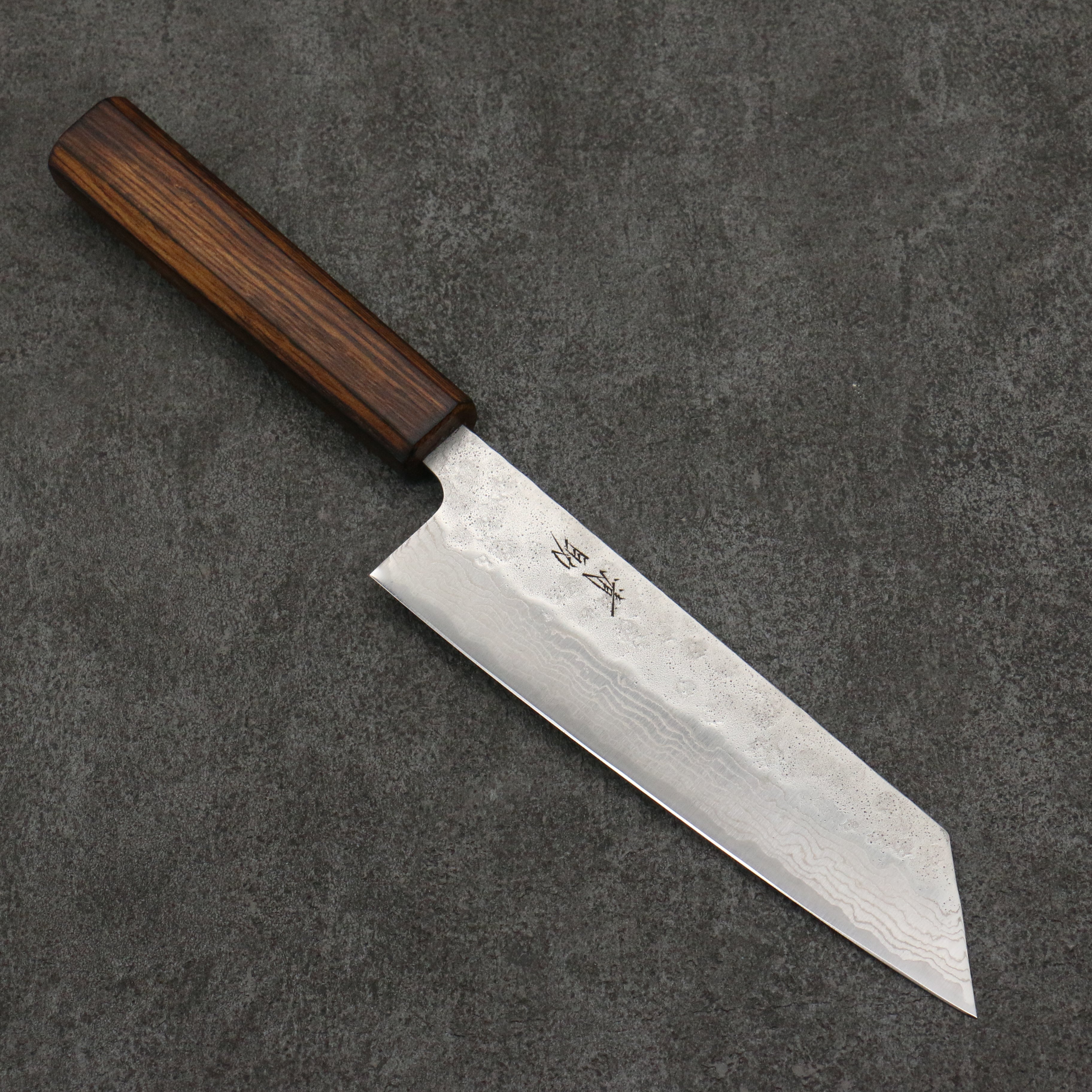 Seisuke Stainless Steel 440C Hammered Damascus Bunka  170mm Oak Handle - Seisuke Knife